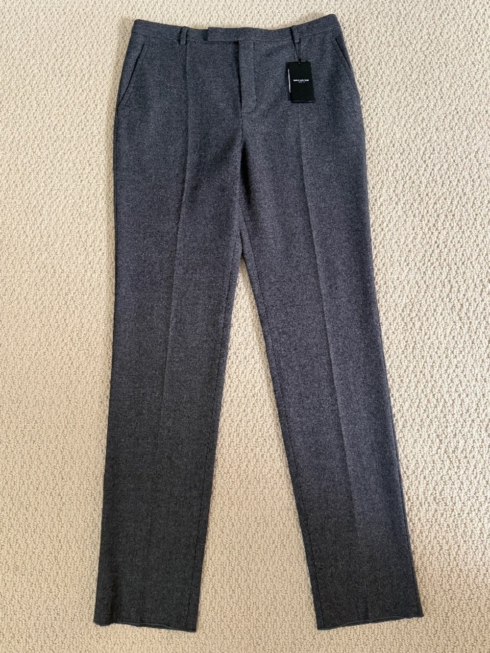 Saint Laurent YSL Dark Gray Flannel Wool High Rise Haute Trousers Pants